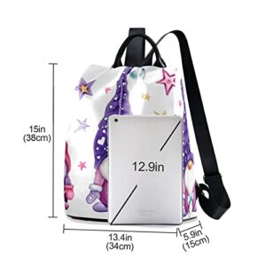 OTVEE Magic Gnomes with Stars Backpack Purse for Women, Gnomes Anti-Theft Casual Daypack Fashion Ladies Backpack Shoulder Bag Travel Backpack with Keychain