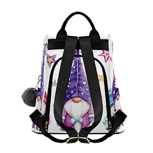 OTVEE Magic Gnomes with Stars Backpack Purse for Women, Gnomes Anti-Theft Casual Daypack Fashion Ladies Backpack Shoulder Bag Travel Backpack with Keychain