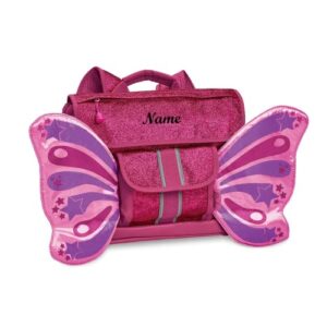 bixbee personalized toddler backpack, ruby raspberry sparkly butterfly bookbag for kids & toddlers ages 3-5 | custom backpack with name for boys & girls | water resistant monogrammed school bag