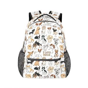 dog print animal backpack school bookbag for kids boys girl, cute doodle puppy backpacks book tablet laptop bag travel hiking camping daypack