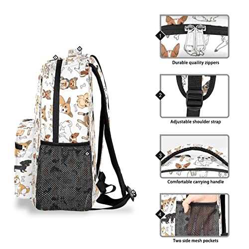 Dog Print Animal Backpack School Bookbag for Kids Boys Girl, Cute Doodle Puppy Backpacks Book Tablet Laptop Bag Travel Hiking Camping Daypack