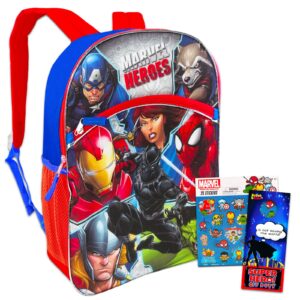 marvel avengers backpack for kids - bundle with 16 inch avengers backpack featuring iron man, captain america, spiderman and more plus spiderman stickers (superhero backpacks)