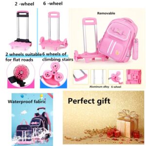 ZHANAO Rolling Trolley Bag Wheeled Backpack Bowknot for Girls Primary Schoolbag 3Pcs with Crossbody Bag Pencil Case