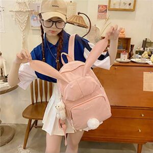 SUFUZEGA Kawaii Bunny Ear Backpack with Cute Bear Pendant for Girl Student Teen School Bag Book Bag Travel Backpack (Large, A-Pink)