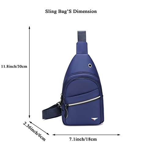 Gkaikpe Crossbody Sling Backpacks Sling Bag for Men Women with Headphone Jack Oxford Fabric Chest Bags Small Shoulder Bag Unisex Daypack for Travel Hiking Running Walking Cycling Sports,Blue