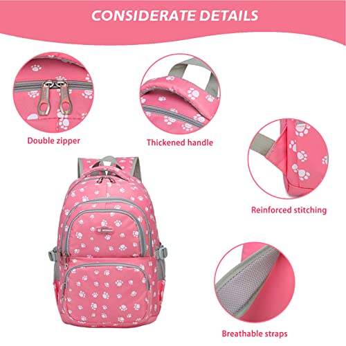 2022 Backpacks for Teen Girls 3PCs with Lunch Bag Pen Case, Breathable Lightweight Teenager Girl Bookbags for Middle High School University, 24L Cute Back Packs for Day Use, Pink Paw