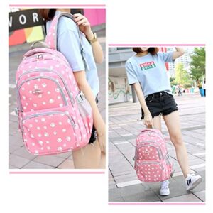 2022 Backpacks for Teen Girls 3PCs with Lunch Bag Pen Case, Breathable Lightweight Teenager Girl Bookbags for Middle High School University, 24L Cute Back Packs for Day Use, Pink Paw