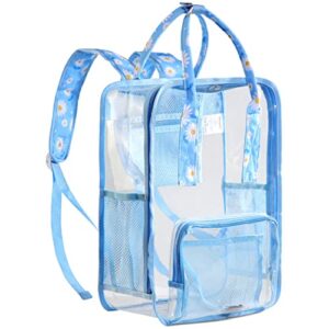vaschy clear backpack for women, heavy duty transparent see through stadium approved square backpack for teen girls bookbag schoolbag skyblue