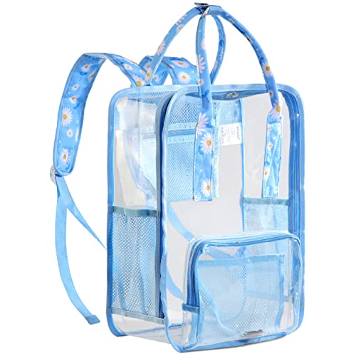 VASCHY Clear backpack for Women, Heavy Duty Transparent See Through Stadium Approved Square Backpack for Teen Girls Bookbag Schoolbag Skyblue