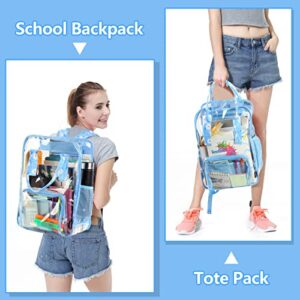 VASCHY Clear backpack for Women, Heavy Duty Transparent See Through Stadium Approved Square Backpack for Teen Girls Bookbag Schoolbag Skyblue