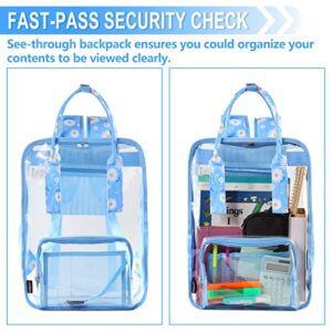 VASCHY Clear backpack for Women, Heavy Duty Transparent See Through Stadium Approved Square Backpack for Teen Girls Bookbag Schoolbag Skyblue