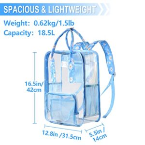 VASCHY Clear backpack for Women, Heavy Duty Transparent See Through Stadium Approved Square Backpack for Teen Girls Bookbag Schoolbag Skyblue