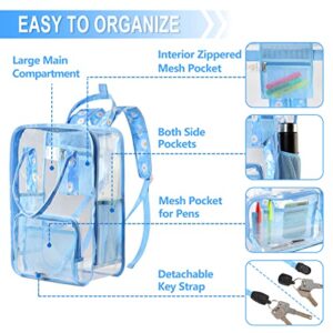 VASCHY Clear backpack for Women, Heavy Duty Transparent See Through Stadium Approved Square Backpack for Teen Girls Bookbag Schoolbag Skyblue