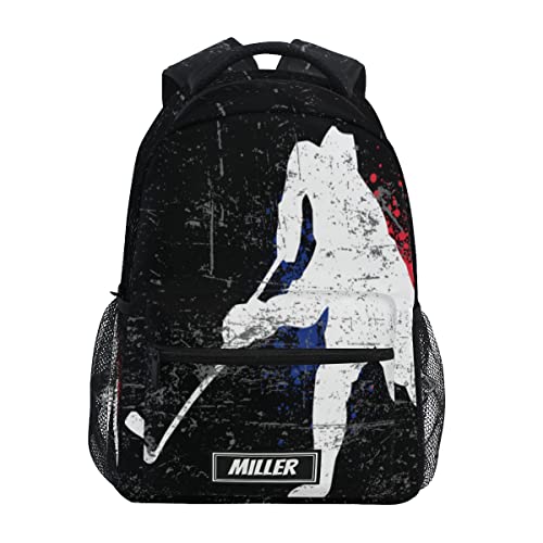 Glaphy Custom Hockey Sport Backpack School Backpack for Boys Girls Personalized Name Laptop Bookbag Travel Daypack