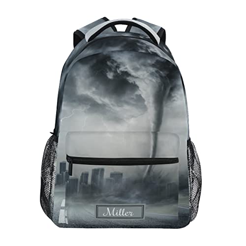 Glaphy Custom Tornado Black Backpack School Backpack for Boys Girls Personalized Name Laptop Bookbag Travel Daypack