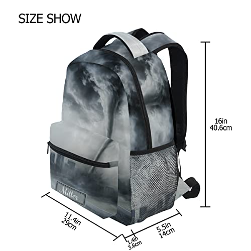Glaphy Custom Tornado Black Backpack School Backpack for Boys Girls Personalized Name Laptop Bookbag Travel Daypack
