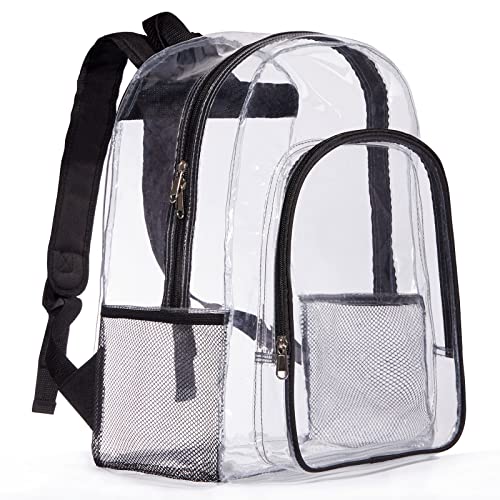 ZJIE Clear Backpack Heavy Duty Transparent Backpack See Through Backpacks Clear PVC Bookbags for School, Work, Travel, Security, Stadium, Black