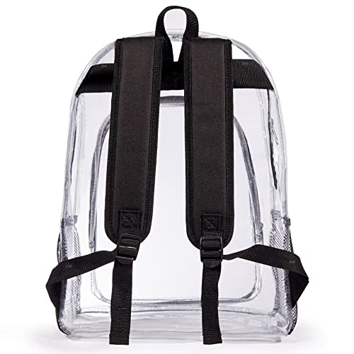 ZJIE Clear Backpack Heavy Duty Transparent Backpack See Through Backpacks Clear PVC Bookbags for School, Work, Travel, Security, Stadium, Black