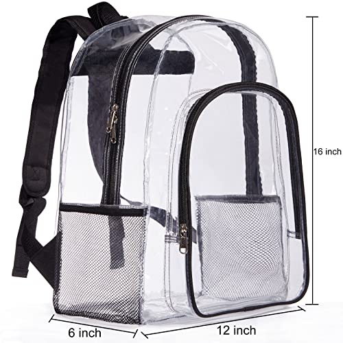 ZJIE Clear Backpack Heavy Duty Transparent Backpack See Through Backpacks Clear PVC Bookbags for School, Work, Travel, Security, Stadium, Black