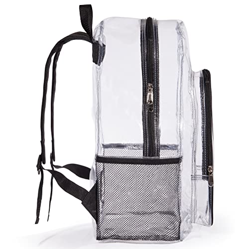 ZJIE Clear Backpack Heavy Duty Transparent Backpack See Through Backpacks Clear PVC Bookbags for School, Work, Travel, Security, Stadium, Black