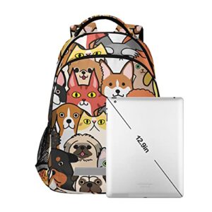 ALAZA Cute Doodle Dog Cat Backpacks for Girls Boys Kids School Book Bags 3rd 4th 5th Grade Laptop Casual Daypack Travel Shoulder Bag with Chest Strap