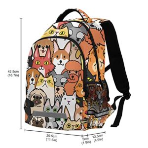 ALAZA Cute Doodle Dog Cat Backpacks for Girls Boys Kids School Book Bags 3rd 4th 5th Grade Laptop Casual Daypack Travel Shoulder Bag with Chest Strap