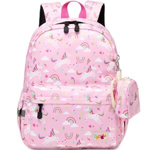 mirlewaiy little kids backpack preschool cute unicorn kindergarten school bag for girls with coin pouch, rose pink