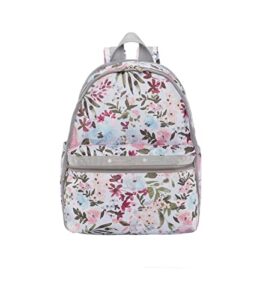 lesportsac adoration basic backpack/rucksack, style 7812/color f570, delicate & romantic watercolor inspired floral, multicolor canvas showcases brushstrokes in pink, blue & avocado green, pearlized