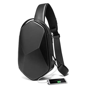 bange sling bag waterproof safe protect shell crossbady bag backpack, biking hiking travel shoulder bag (black with usb)