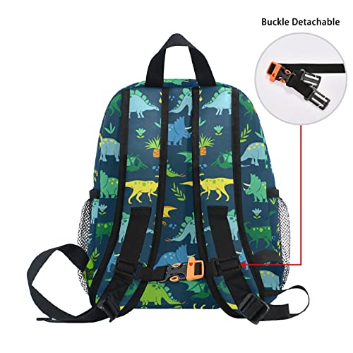 MCHIVER Custom Green Dinosaur Kids Toddler Backpack Personalized School Bag with Chest Strap for Boys Girls Preschool Kindergarten Nursery Children Bag