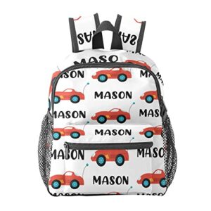 grandkli red car cute name text personalized kids toddler backpack for boys girls ,custom mini school backpack bags kindergarten, 10''(l) x 4''(w) x 12''(h)