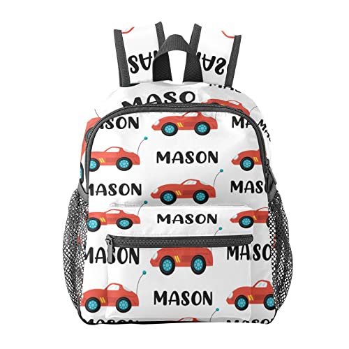 Grandkli Red Car Cute Name Text Personalized Kids Toddler Backpack for Boys Girls ,Custom Mini School Backpack Bags Kindergarten, 10''(L) x 4''(W) x 12''(H)