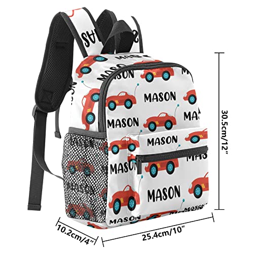 Grandkli Red Car Cute Name Text Personalized Kids Toddler Backpack for Boys Girls ,Custom Mini School Backpack Bags Kindergarten, 10''(L) x 4''(W) x 12''(H)