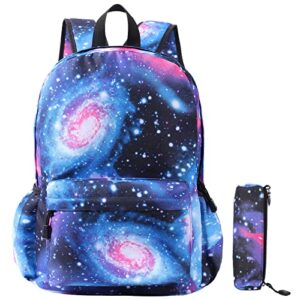 samit anime luminous backpack with usb charging port & anti theft lock &pencil case daypack laptop backpack (blue_white)
