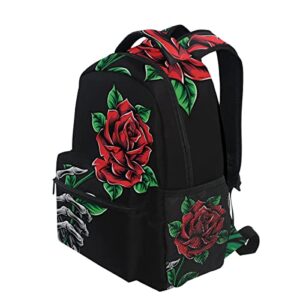 Glaphy Skull Rose Flower Backpack School Backpacks Lightweight Travel Laptop Bookbags Daypack for Men Women Kids