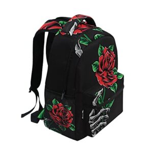 Glaphy Skull Rose Flower Backpack School Backpacks Lightweight Travel Laptop Bookbags Daypack for Men Women Kids