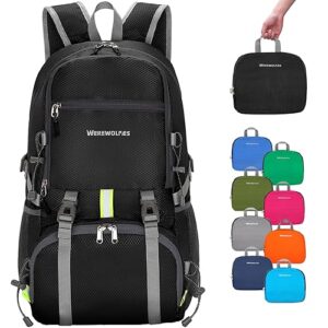 werewolves lightweight waterproof foldable small backpack - water resistant hiking daypack for outdoor camping travel (35l, black)