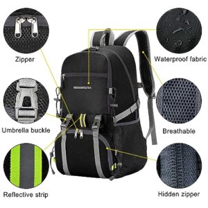 WEREWOLVES Lightweight Waterproof Foldable Small Backpack - Water Resistant Hiking Daypack for Outdoor Camping Travel (35L, Black)