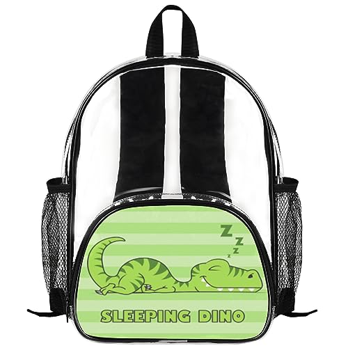 Clear Mini Backpacks Green Dinosaur Pattern Stripe Transparent Backpack Heavy Duty PVC See Through Bookbags Casual Daypack with Reinforced Straps for Work, School, Security, Travel, Beach¡­