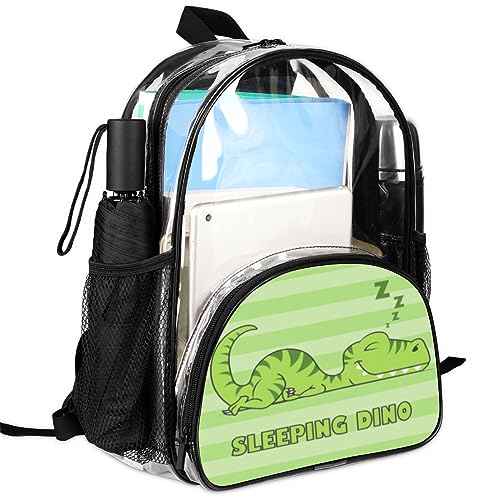 Clear Mini Backpacks Green Dinosaur Pattern Stripe Transparent Backpack Heavy Duty PVC See Through Bookbags Casual Daypack with Reinforced Straps for Work, School, Security, Travel, Beach¡­