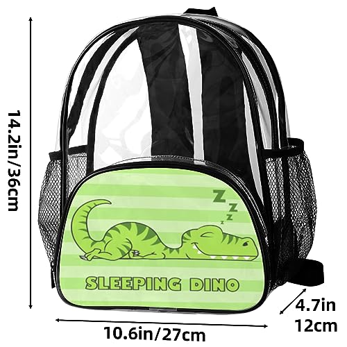 Clear Mini Backpacks Green Dinosaur Pattern Stripe Transparent Backpack Heavy Duty PVC See Through Bookbags Casual Daypack with Reinforced Straps for Work, School, Security, Travel, Beach¡­