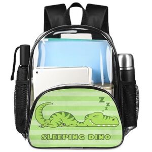 Clear Mini Backpacks Green Dinosaur Pattern Stripe Transparent Backpack Heavy Duty PVC See Through Bookbags Casual Daypack with Reinforced Straps for Work, School, Security, Travel, Beach¡­