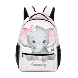 pink solid color elephant personalized school backpack casual schoolbag with name for chidren kids gift