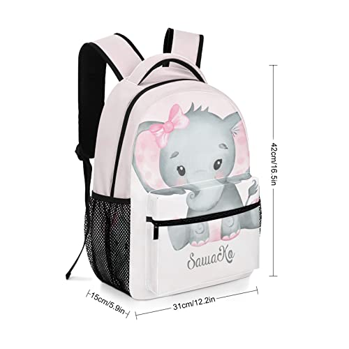 Pink Solid Color Elephant Personalized School Backpack Casual Schoolbag with Name for Chidren Kids Gift