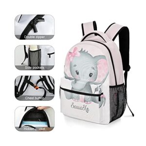 Pink Solid Color Elephant Personalized School Backpack Casual Schoolbag with Name for Chidren Kids Gift