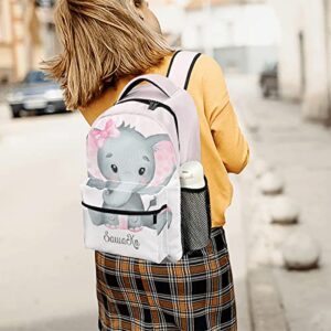 Pink Solid Color Elephant Personalized School Backpack Casual Schoolbag with Name for Chidren Kids Gift