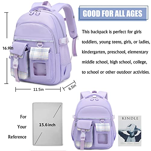 Vimivon Backpack for Girls Kids Elementary School Bag Checkered Water Resistant Teen Girl Travel Daypack Teen Girls Backpack