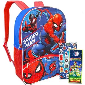marvel spiderman backpack for kids - bundle with 16" spiderman backpack plus spiderman stickers for boys and girls (spiderman school supplies)