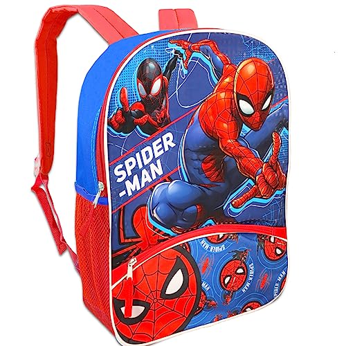 Marvel Spiderman Backpack for Kids - Bundle with 16" Spiderman Backpack Plus Spiderman Stickers for Boys and Girls (Spiderman School Supplies)