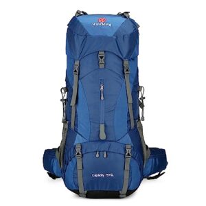 king'sguard hiking backpack for men and women 70l+5l waterproof lightweight camping daypack with rain cover for outdoor travel mountaineering - frameless (navy)